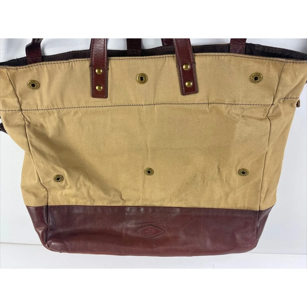 Fossil Vintage Canvas And‎ Leather Tote Bag Purse